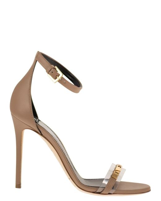 Elisabetta Franchi Metallic Leather Sandal With Transparent Insert