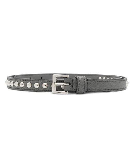 Prada Gray Studded Buckle Belt