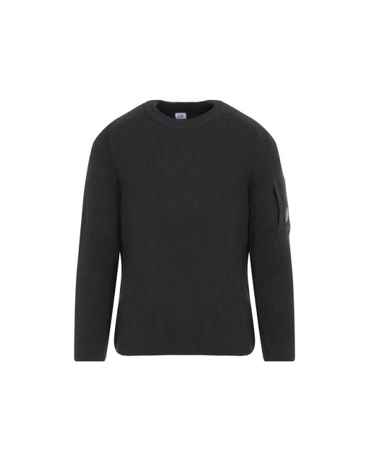C P Company Black Cotton Full Rib Crewneck Sweater For for men