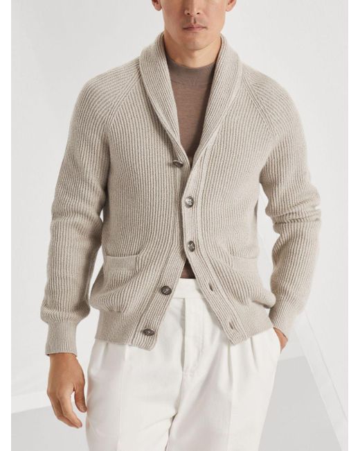 Cárdigan de cuello de algodón V Brunello Cucinelli de hombre de color Gray