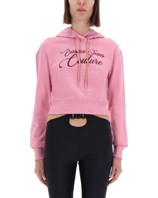 Versace Pink Cropped Sweatshirt With Logo