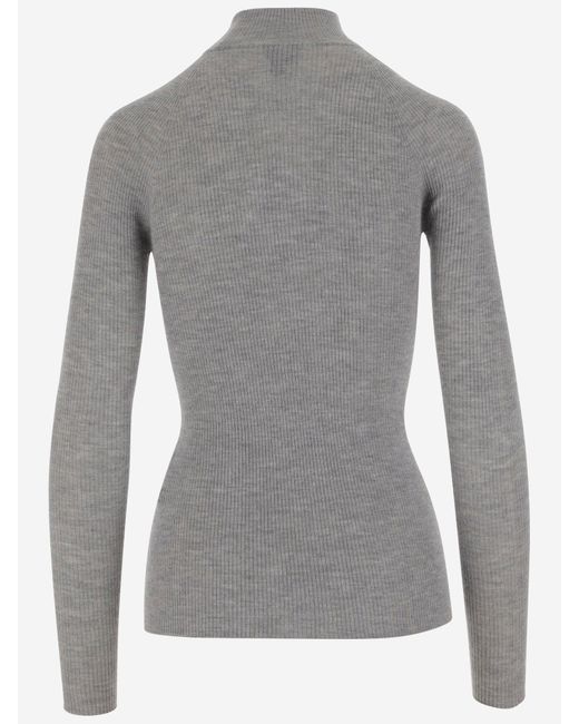 Sa Su Phi Gray Cashmere And Silk Rib Knit Sweater
