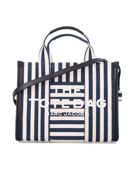 Marc Jacobs White The Stripe Canvas Medium Tote Bag