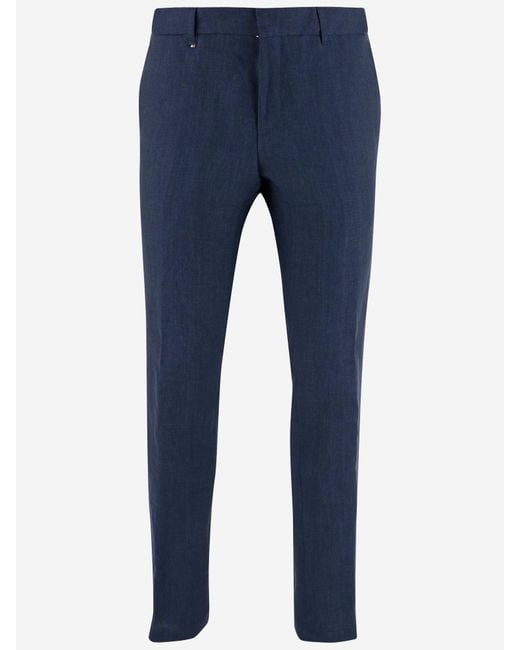 Boss Blue Linen Canvas Pants for men