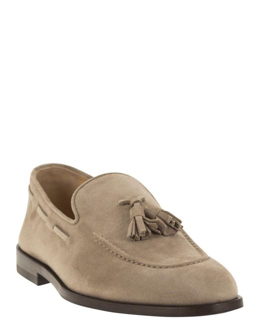 Brunello Cucinelli Natural Suede Moccasins With Tassels for men