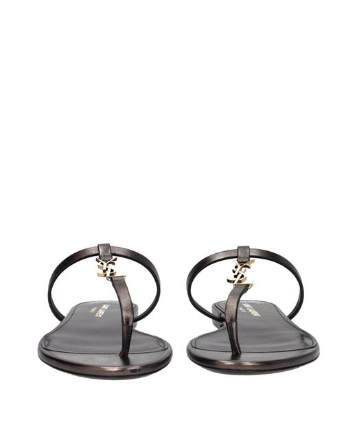 Saint Laurent Brown Leather Sandals/Bronze