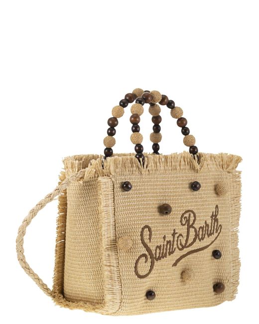 Mc2 Saint Barth Metallic Colette Stroheffekttasche mit Holzperlen und bestickten Logo