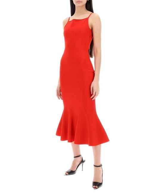 Alexander McQueen Breid Midi -jurk In Zeven in het Red