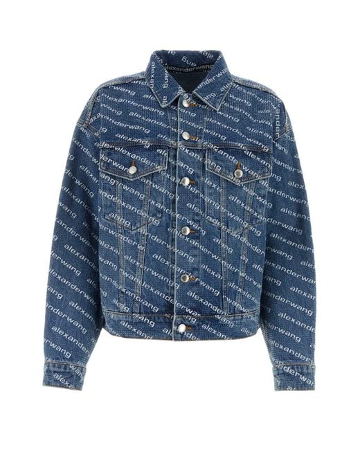 Alexander Wang Blue Game Denim Jacket White Logo Print