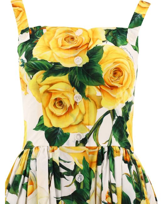 Dolce & Gabbana Rose Print Midi -jurk in het Yellow