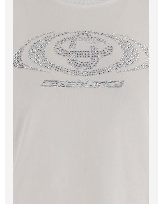 Casablanca White Cotton T-Shirt With Rhinestone Logo