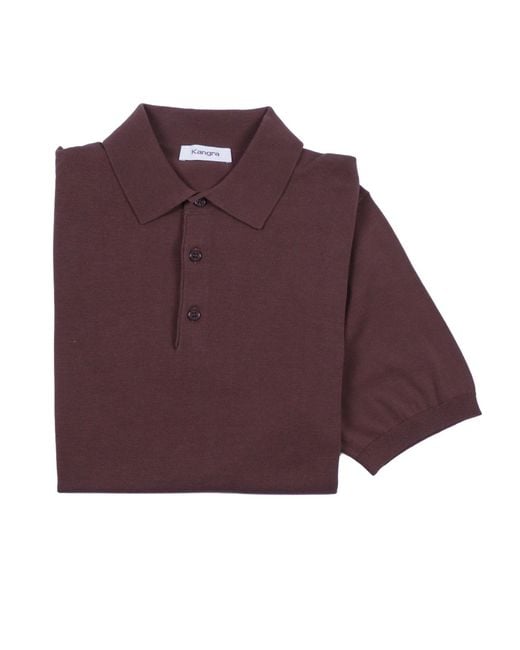 Kangra Cashmere Purple Fully-Fashioned Plain-Knit Polo Shirt Cotton for men