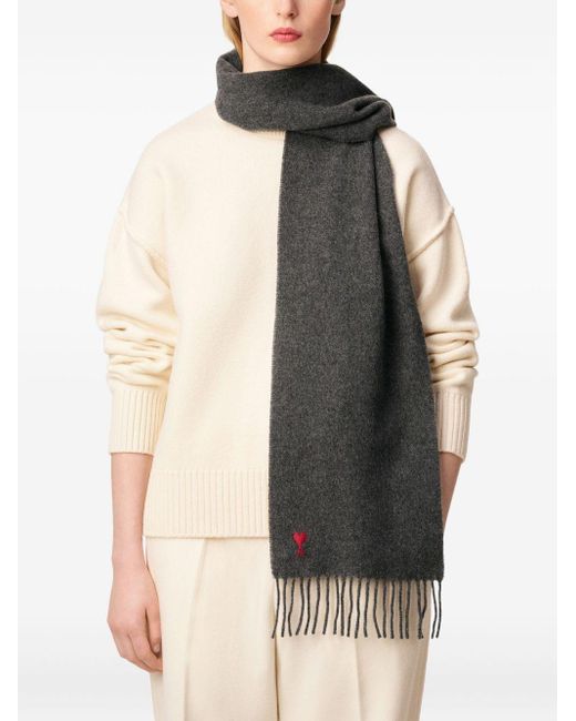 AMI Gray De Coeur Wool Scarf for men