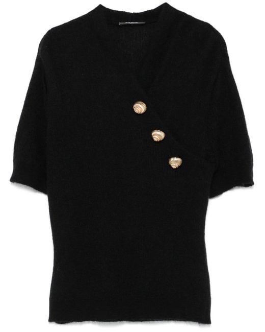 Balmain Black Wool Top With Buttons