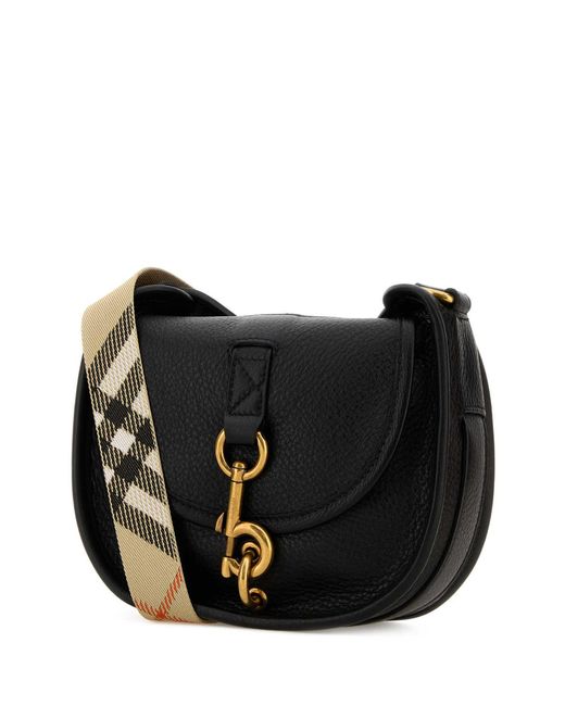 Burberry Black Leather Mini Messenger B Clip Crossbody Bag
