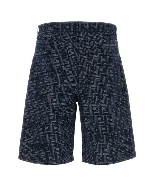 Fendi Blue Bermuda Jeans Jacquard Ff for men