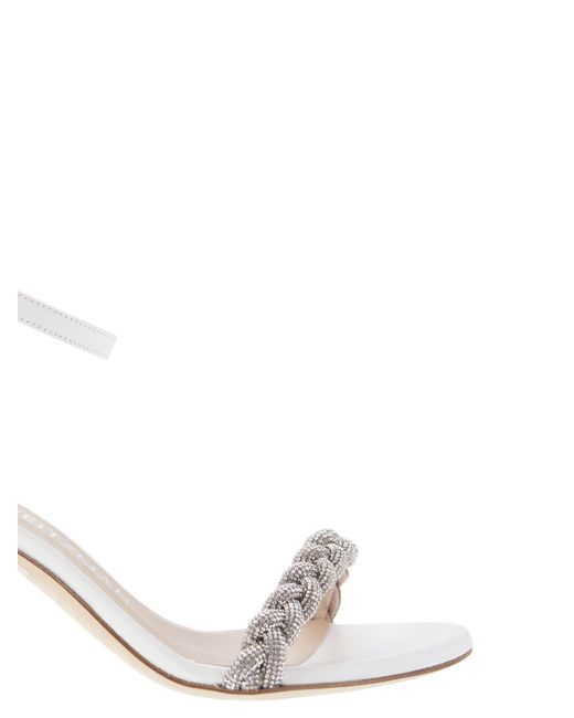 Stuart Weitzman White Ist fast nackt hochhine offene Sandale mit Juwel