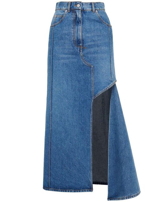 Alexander McQueen Slashed Denim Midi-Rok in het Blue