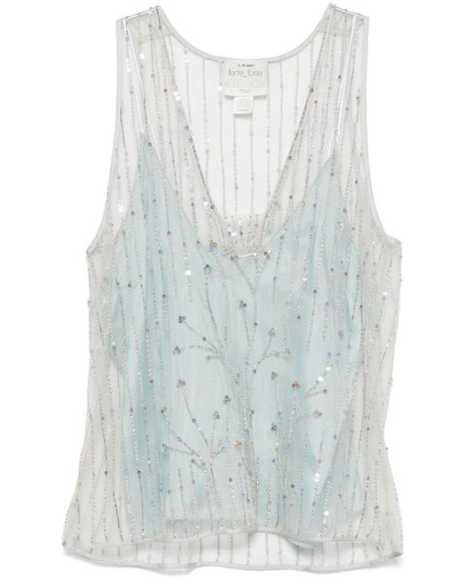 Forte_forte Blue Tulle Top With Embroidered “Firefly” Detailing