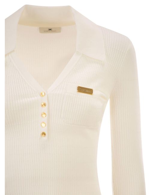 Elisabetta Franchi Natural Micro Cable Knit Polo Shirt