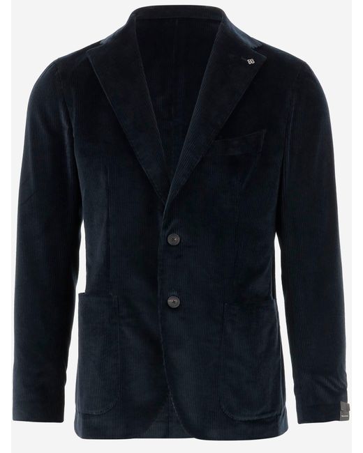 Tagliatore Blue Single Breasted Jacke in Stretch -Baumwoll -Samt