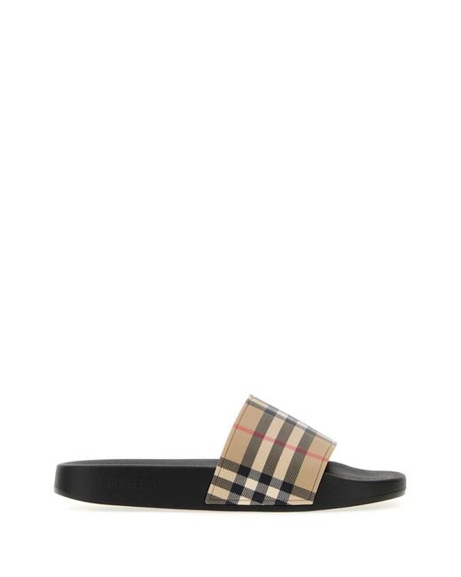 Burberry White Checks Slides