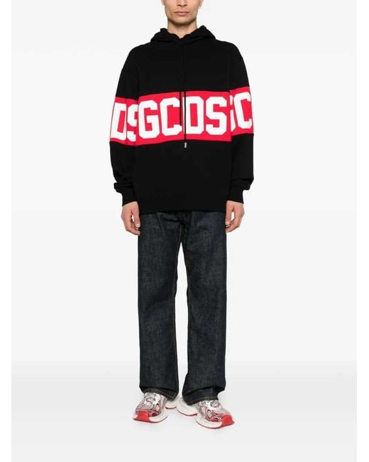 Gcds Red Striped Hoodie With Logo for men