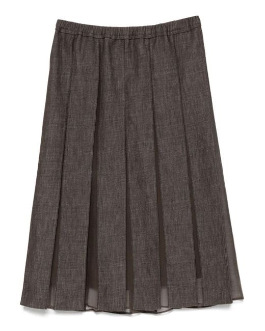 Brunello Cucinelli Gray Plated Denim Midi Skirt