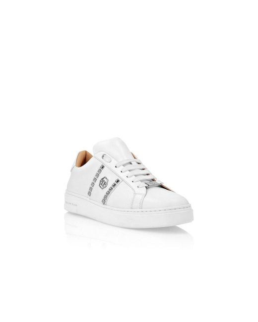 Philipp Plein White Leather Sneakers Lo-Top
