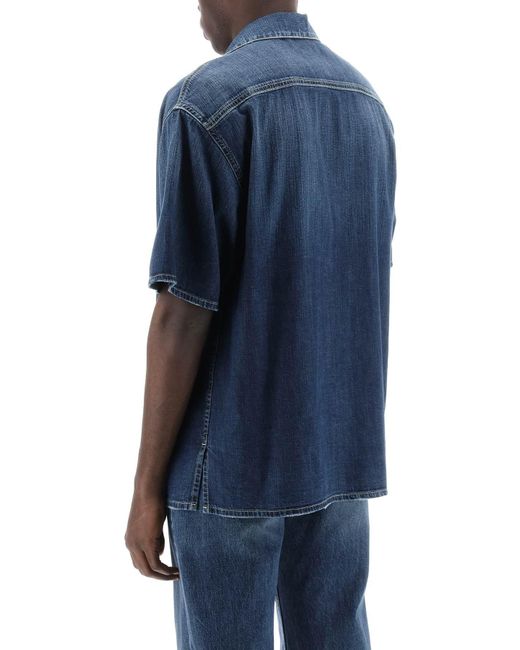 Camisa de manga corta de mezclilla orgánica Alexander McQueen de hombre de color Blue