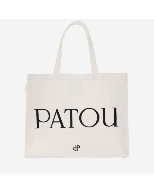 Patou White Large Cotton Canvas Tote Bag