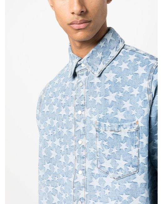 ERL Blue Star-Pattern Cotton Denim Shirt