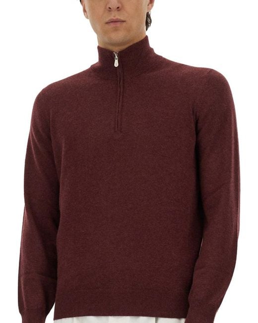 Brunello Cucinelli Red Mock Collar Sweaters for men