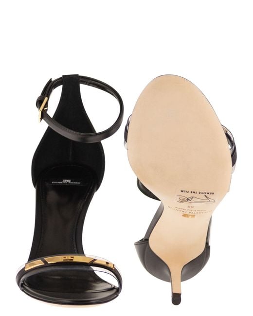 Elisabetta Franchi Multicolor High-Heel Sandals With Transparent Strap And Logo Detail