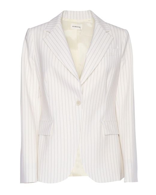 P.A.R.O.S.H. White Pinstripe Tailored Blazer With Notched Lapel