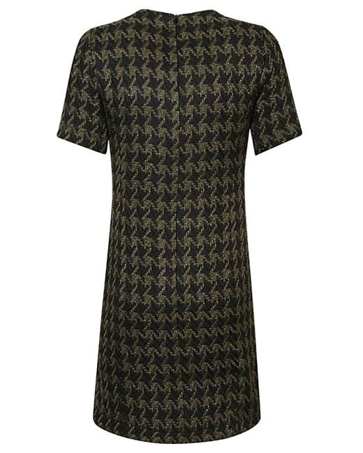 5 PROGRESS Black Houndstooth Wool Blend Short Dress