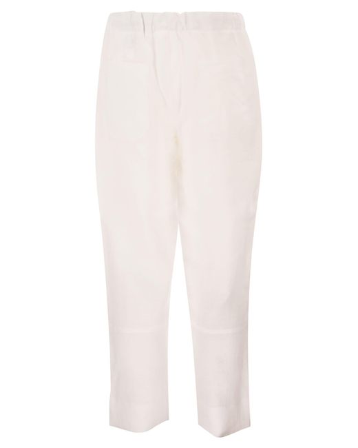 Kiton White Tailored Linen Drawstring Trousers for men