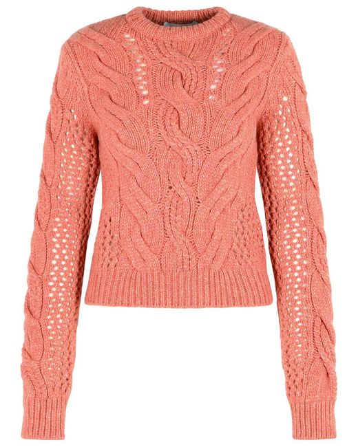 Sportmax Pink 'Radio' Crewneck Sweater With Wool Blend Braids