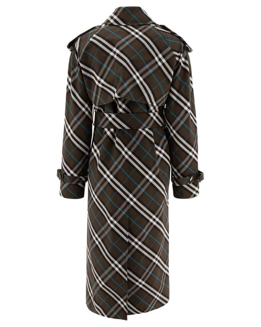 Burberry Black "Check" Cotton Blend Long Trenchcoat