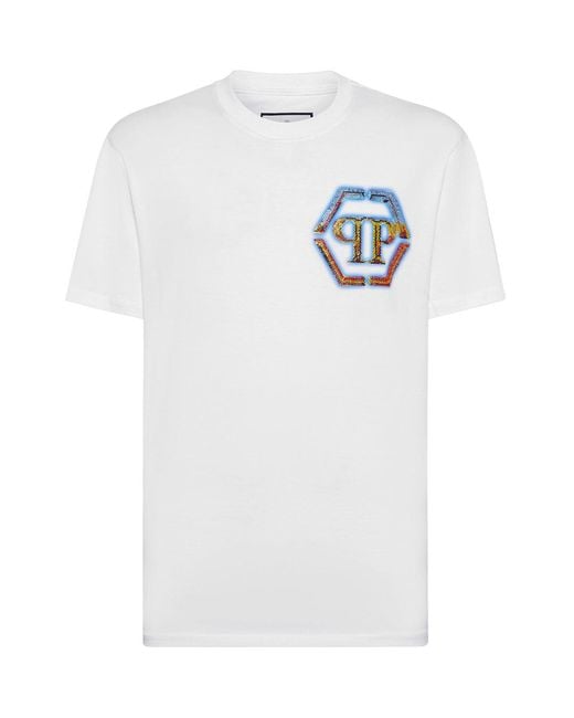 Philipp Plein White T-Shirt Round Neck Ss Hexagon for men