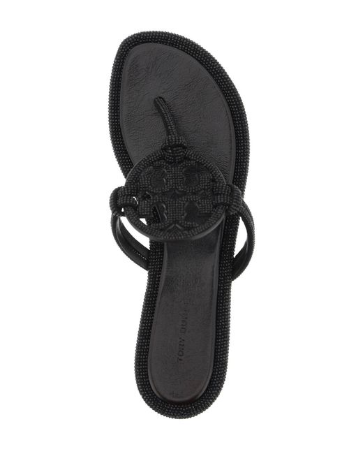 Tory Burch Black Pavé Leather Thong Sandals