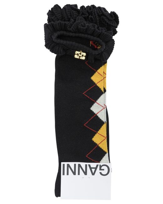 Ganni Black "Argyle" Classic Socks