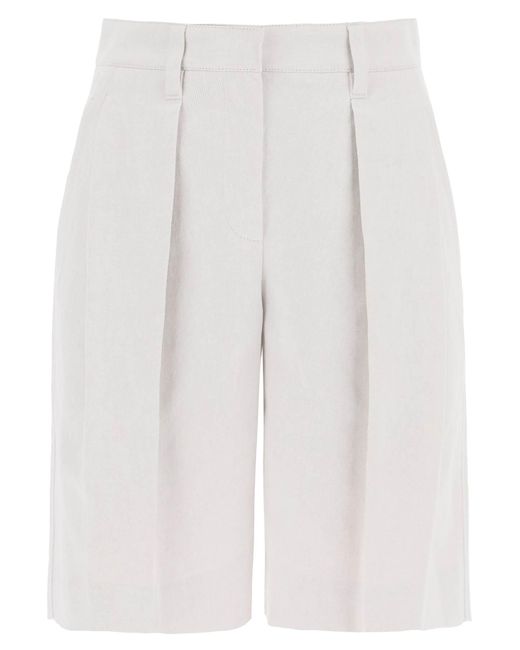 Brunello Cucinelli Cotton Linen Shorts in het White