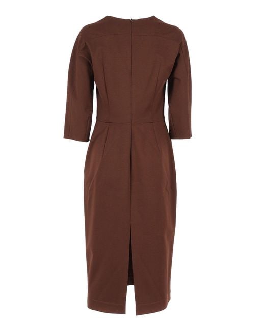 Fabiana Filippi Brown Fitted Midi Dress With Stylish Cutouts