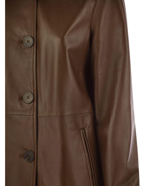 Max Mara Tolmin Nappa Lederen Jas Met Riem in het Brown