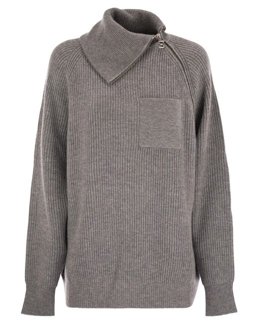 Sportmax Gray Salpa Cashmere Blend Sweater With Zip
