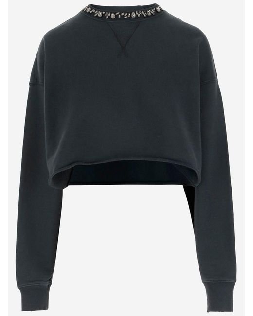 Golden Goose Deluxe Brand Black Cotton Sweatshirt With Crystals