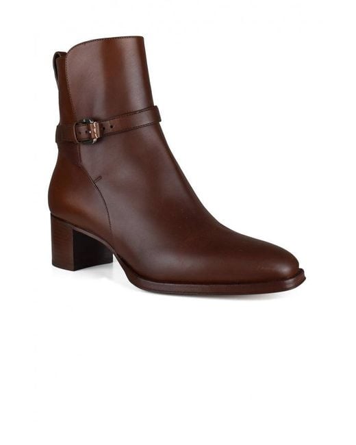 Ralph Lauren Brown Almond-Toe Leather Buckle Boots