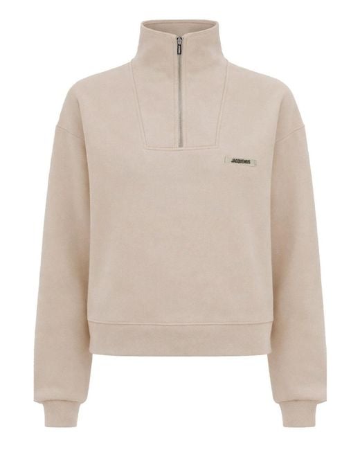 Jacquemus Natural The Gros Grain Zipped-Rollneck Sweatshirt