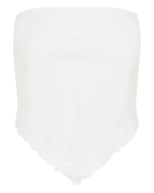 Miu Miu White Top Tela Fiammata Ricamo Fiori